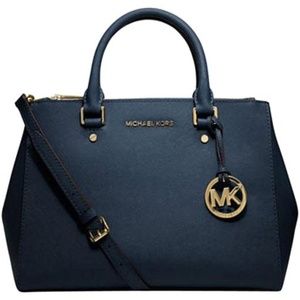 Michael Kors Navy Medium Saffiano Leather Satchel